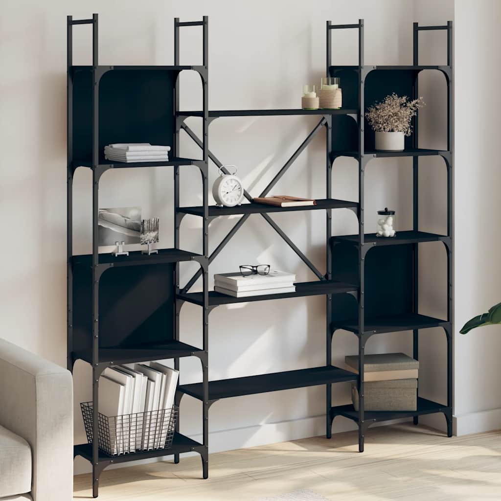 Libreria Nera 155,5x24x166,5 cm in Legno Multistrato | homemem39