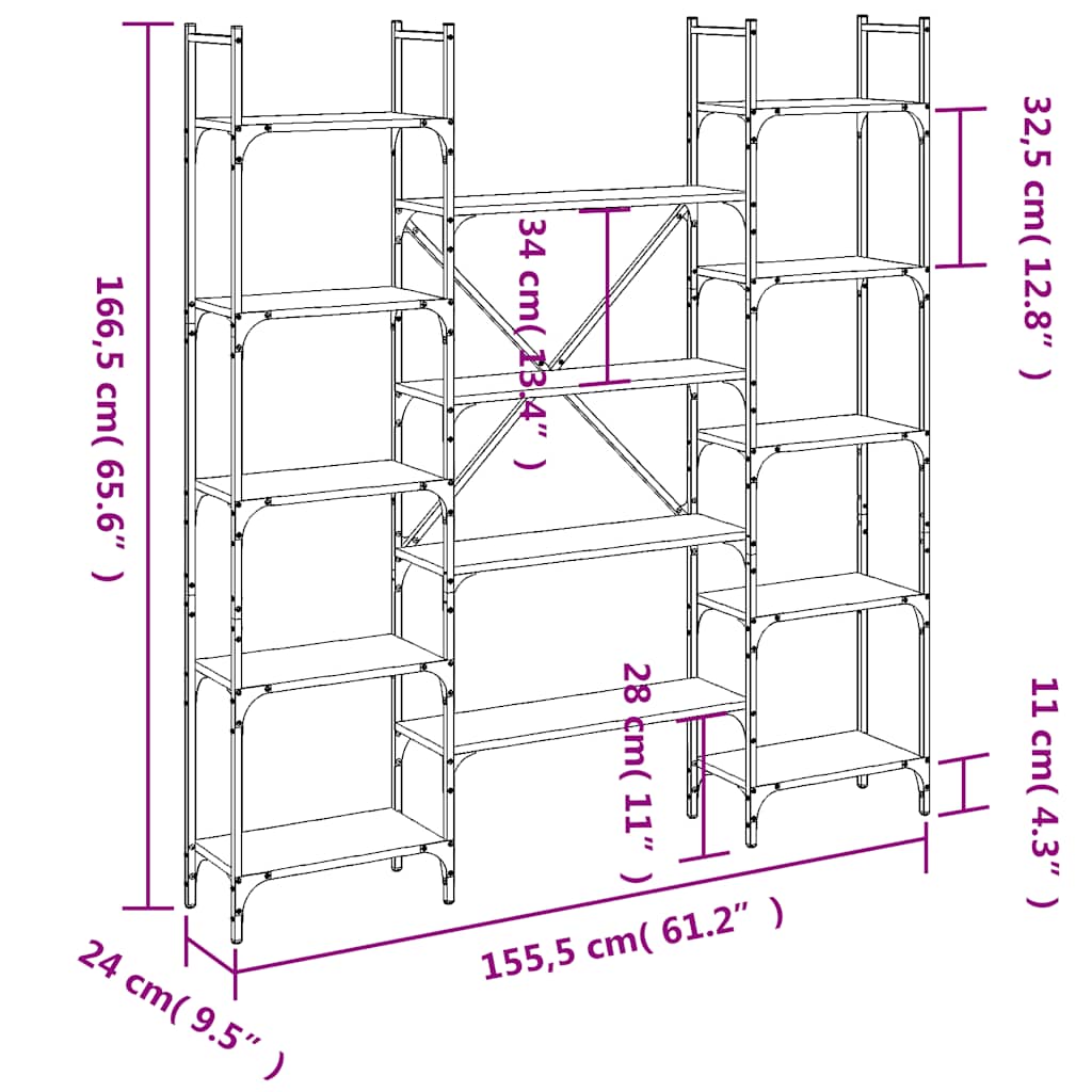 Libreria Rovere Fumo 155,5x24x166,5 cm in Legno Multistrato