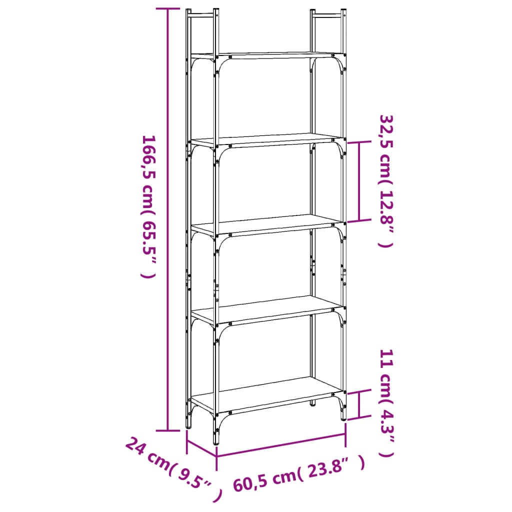 Libreria 5Ripiani Grigio Sonoma 60,5x24x166,5 Legno Multistrato | homemem39