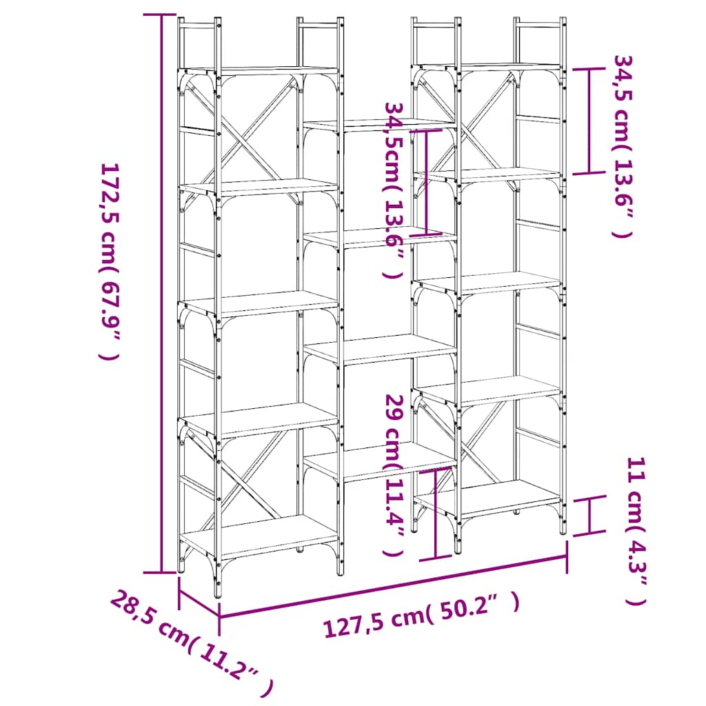 Libreria Nera 127,5x28,5x172,5 cm in Legno Multistrato | homemem39