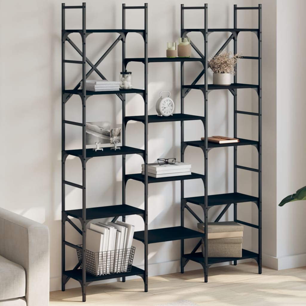 Libreria Nera 127,5x28,5x172,5 cm in Legno Multistrato | homemem39