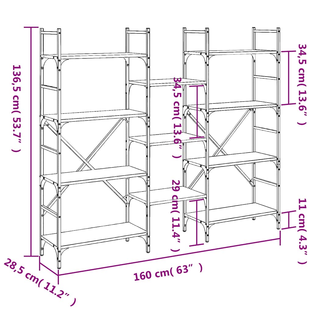 Libreria Nera 160x28,5x136,5 cm in Legno Multistrato | homemem39
