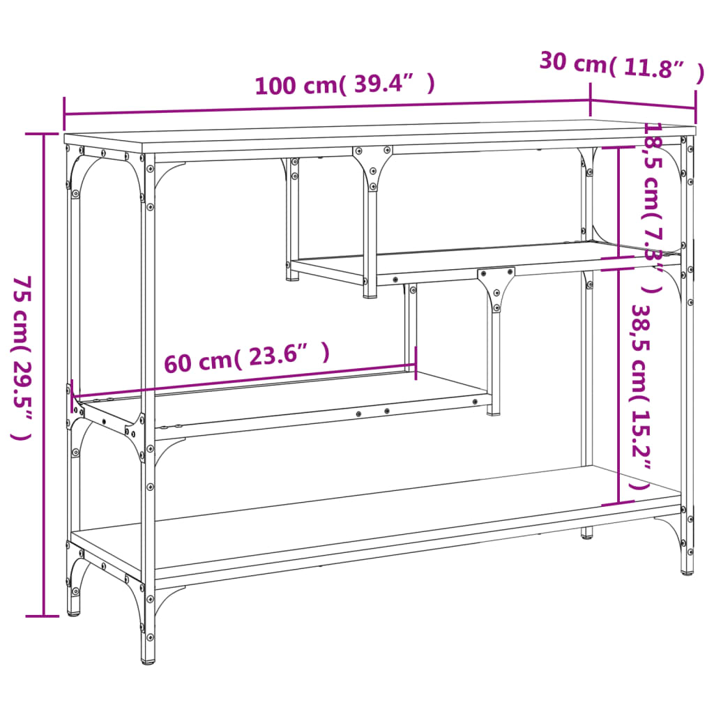 Tavolino Consolle Grigio Sonoma 100x30x75 cm Legno Multistrato - homemem39