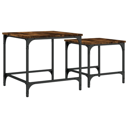 Tavolini Impilabili 2 pz Rovere Fumo in Legno Multistrato | homemem39