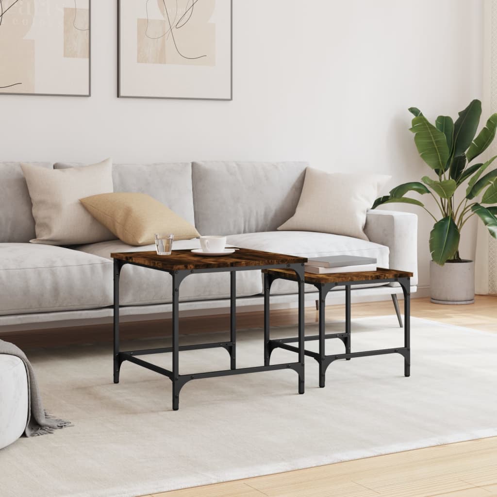 Tavolini Impilabili 2 pz Rovere Fumo in Legno Multistrato | homemem39