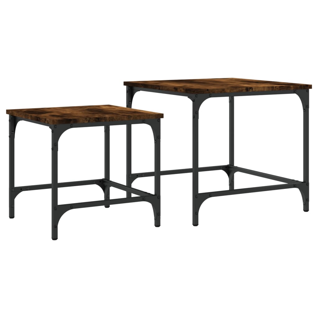Tavolini Impilabili 2 pz Rovere Fumo in Legno Multistrato | homemem39