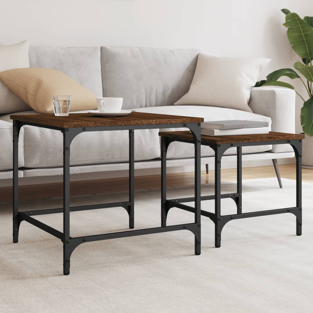Tavolini Impilabili 2 pz Rovere Marrone in Legno Multistrato | homemem39