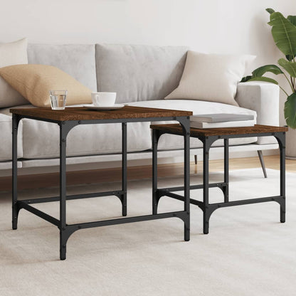 Tavolini Impilabili 2 pz Rovere Marrone in Legno Multistrato | homemem39