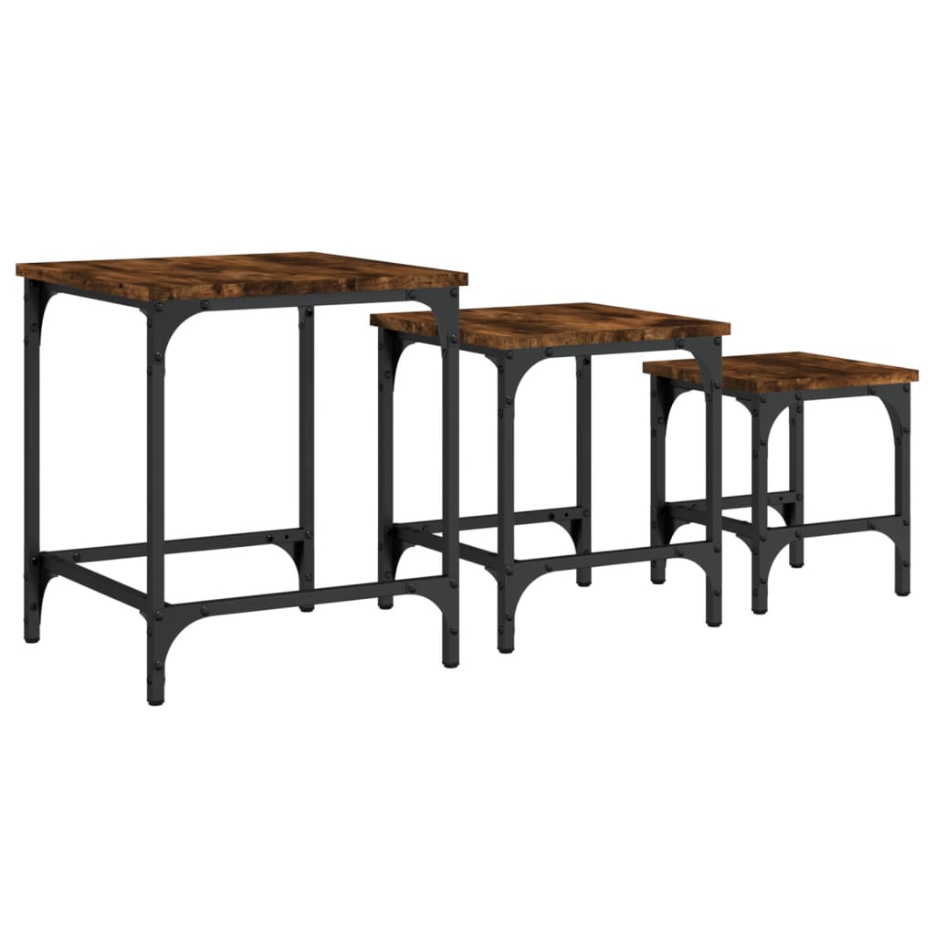 Tavolini Impilabili 3 pz Rovere Fumo in Legno Multistrato | homemem39