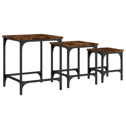 Tavolini Impilabili 3 pz Rovere Fumo in Legno Multistrato | homemem39
