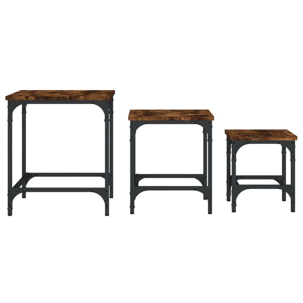 Tavolini Impilabili 3 pz Rovere Fumo in Legno Multistrato | homemem39