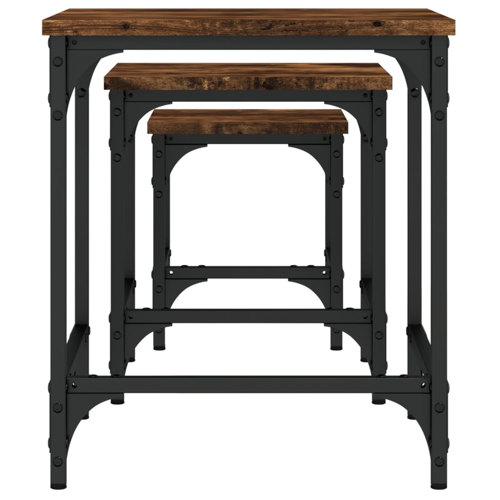 Tavolini Impilabili 3 pz Rovere Fumo in Legno Multistrato | homemem39