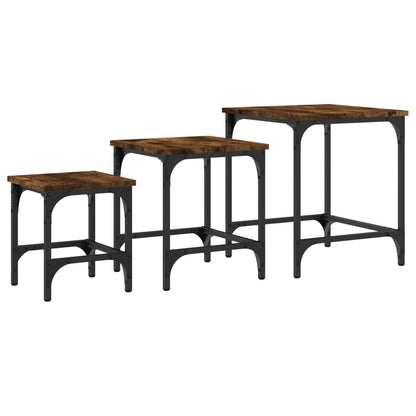 Tavolini Impilabili 3 pz Rovere Fumo in Legno Multistrato | homemem39
