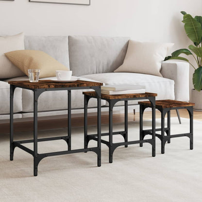 Tavolini Impilabili 3 pz Rovere Fumo in Legno Multistrato | homemem39
