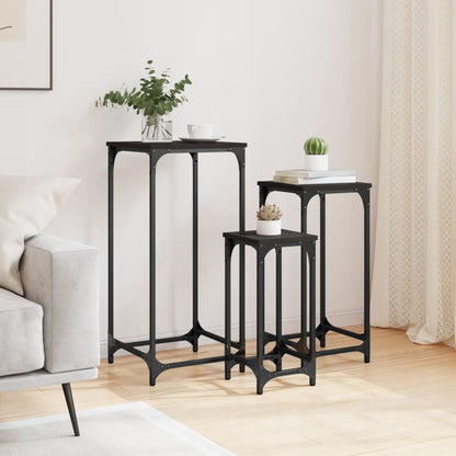 Tavolini Impilabili 3 pz Neri in Legno Multistrato | homemem39