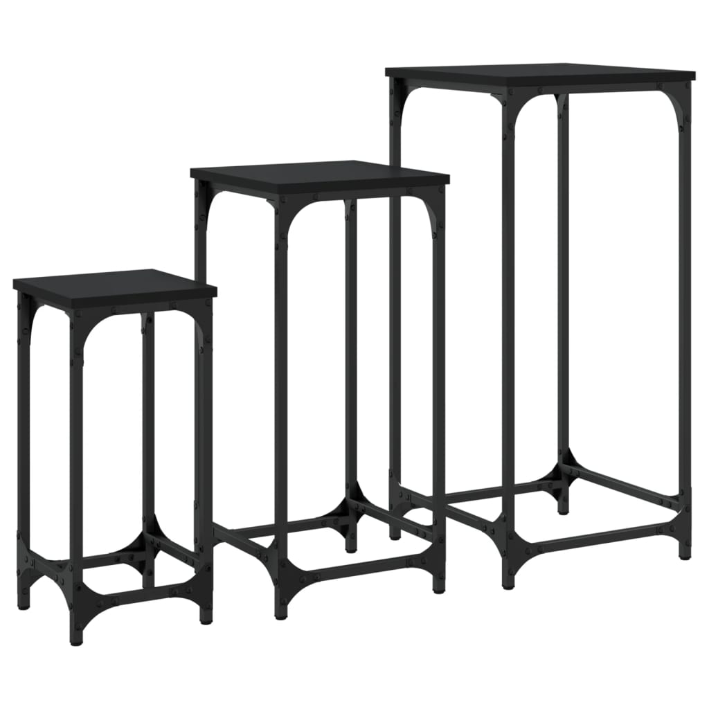 Tavolini Impilabili 3 pz Neri in Legno Multistrato | homemem39