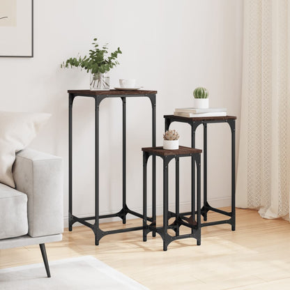 Tavolini Impilabili 3 pz Rovere Marrone in Legno Multistrato | homemem39