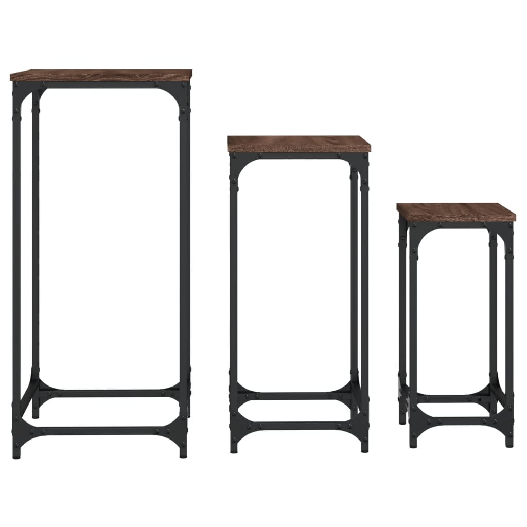 Tavolini Impilabili 3 pz Rovere Marrone in Legno Multistrato | homemem39