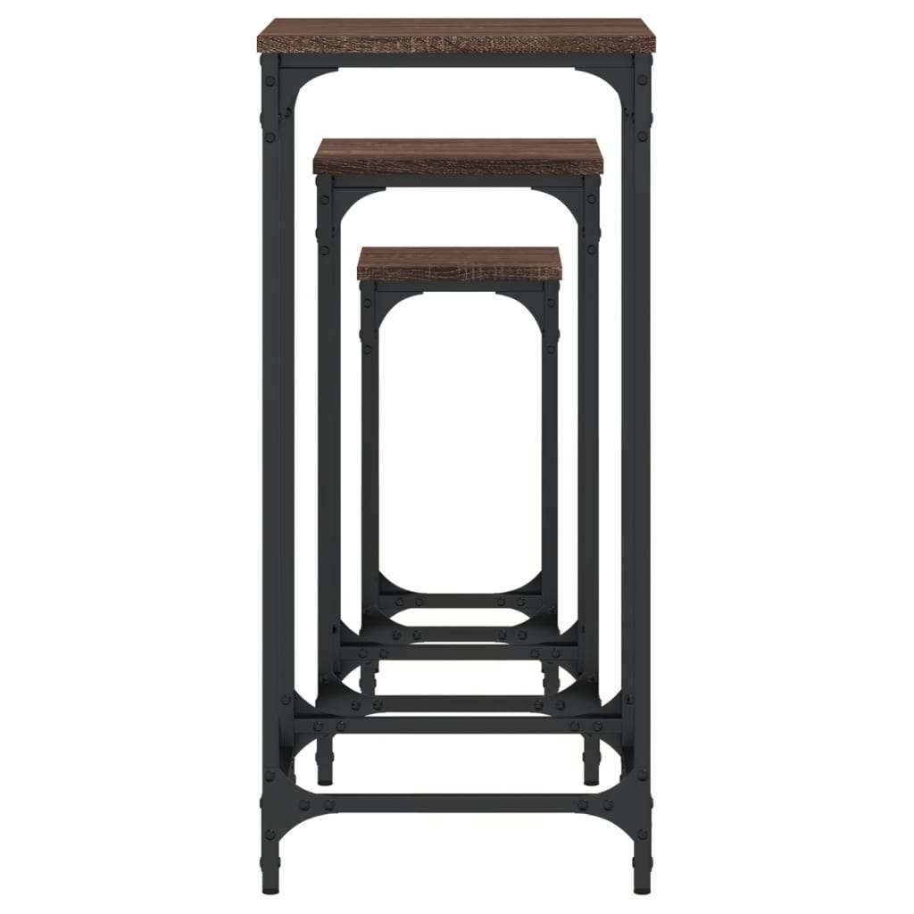 Tavolini Impilabili 3 pz Rovere Marrone in Legno Multistrato | homemem39