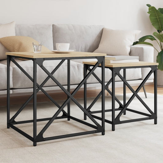 Tavolini Impilabili 2 pz Rovere Sonoma in Legno Multistrato | homemem39