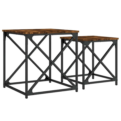 Tavolini Impilabili 2 pz Rovere Fumo in Legno Multistrato | homemem39