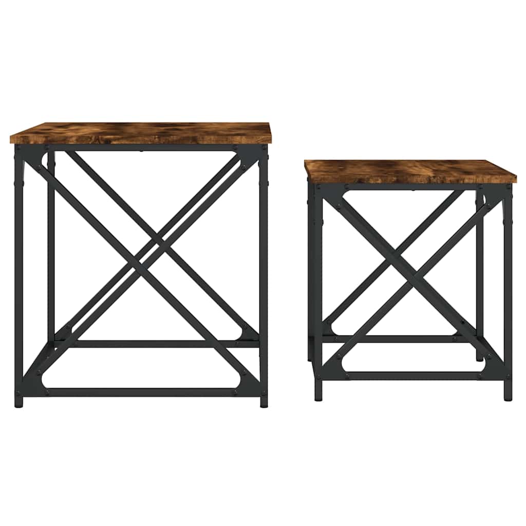 Tavolini Impilabili 2 pz Rovere Fumo in Legno Multistrato | homemem39
