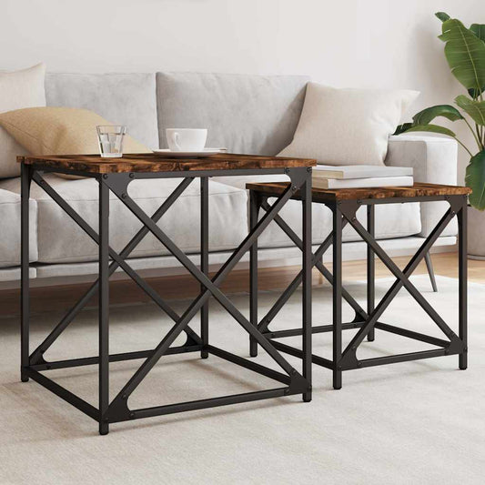 Tavolini Impilabili 2 pz Rovere Fumo in Legno Multistrato | homemem39