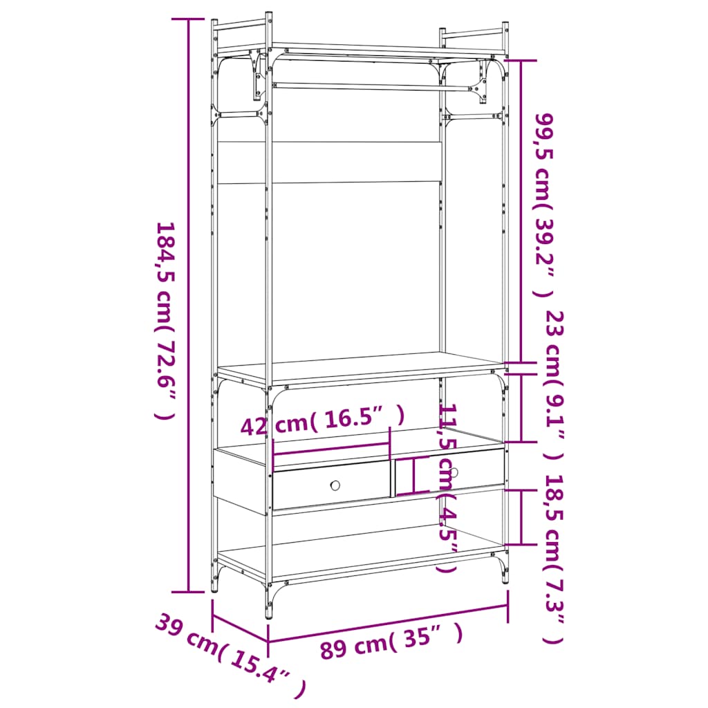 Armadio Cassetti Rovere Fumo 89x39x184,5 cm Legno Multistrato | homemem39