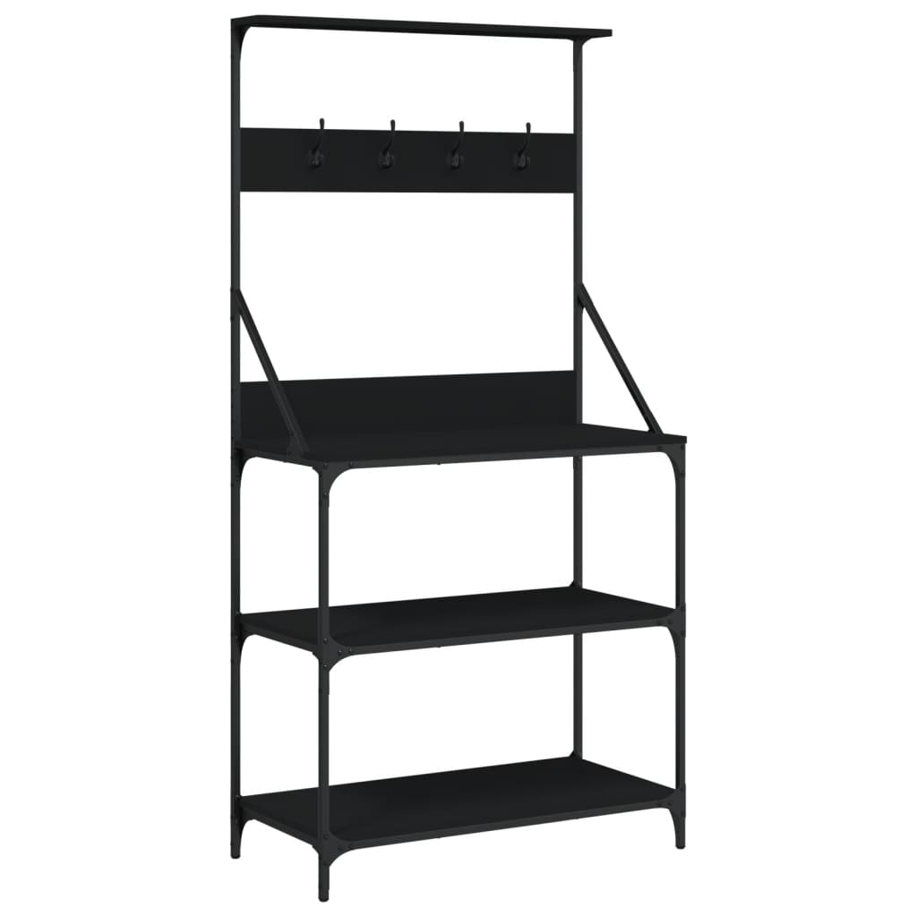 Scaffale da Cucina con Ganci 4 Ripiani Nero Legno Multistrato - homemem39