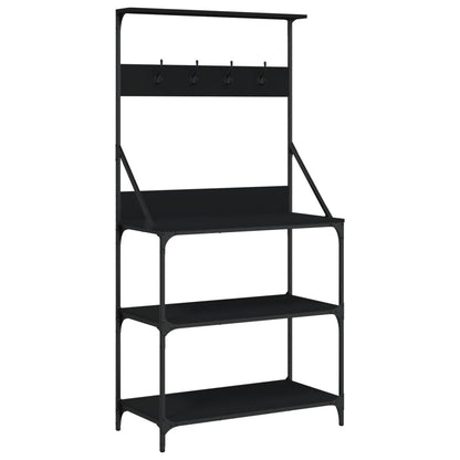 Scaffale da Cucina con Ganci 4 Ripiani Nero Legno Multistrato - homemem39