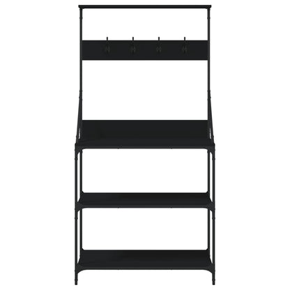 Scaffale da Cucina con Ganci 4 Ripiani Nero Legno Multistrato - homemem39