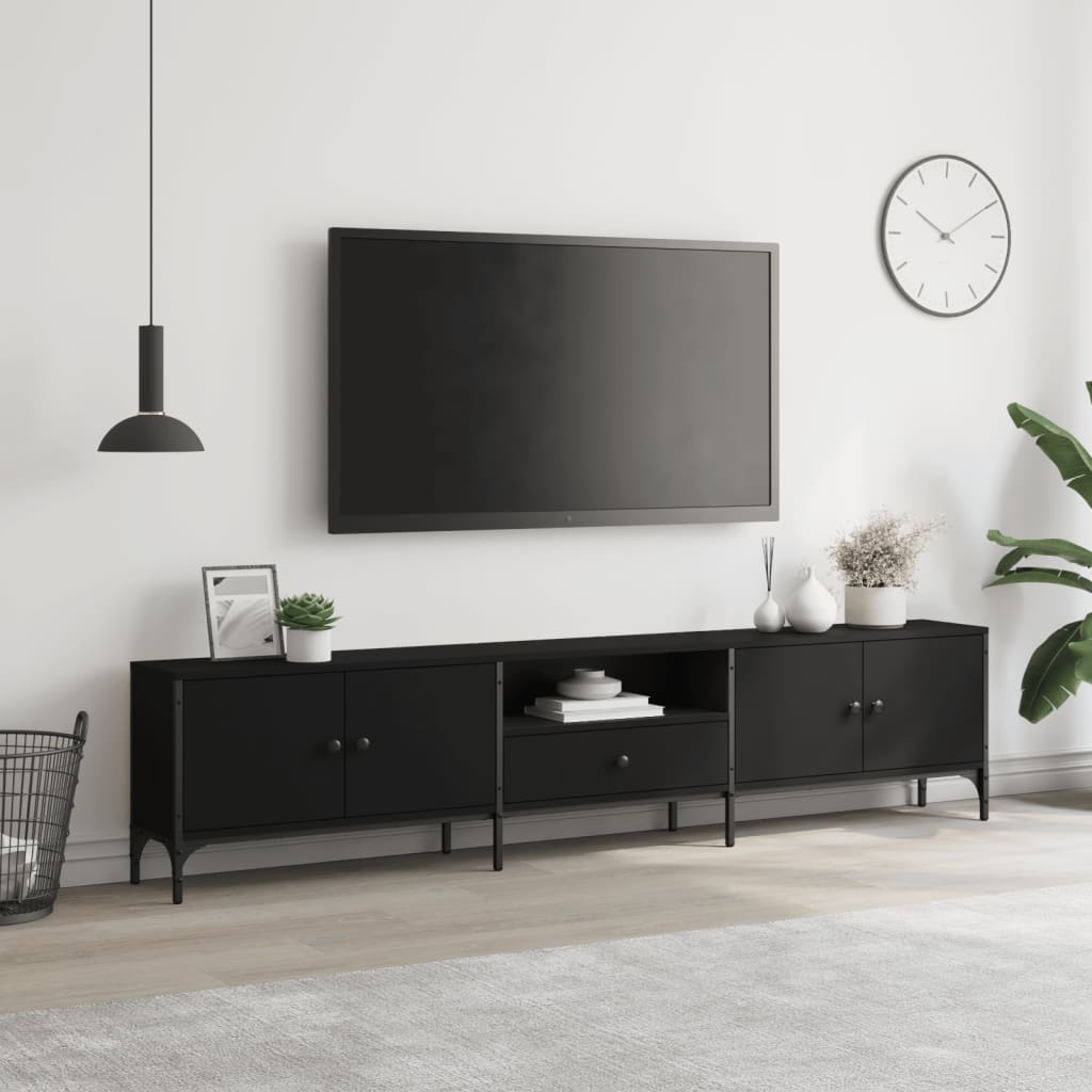 Mobile TV con Cassetto Nero 200x25x44 cm in Legno Multistrato - homemem39