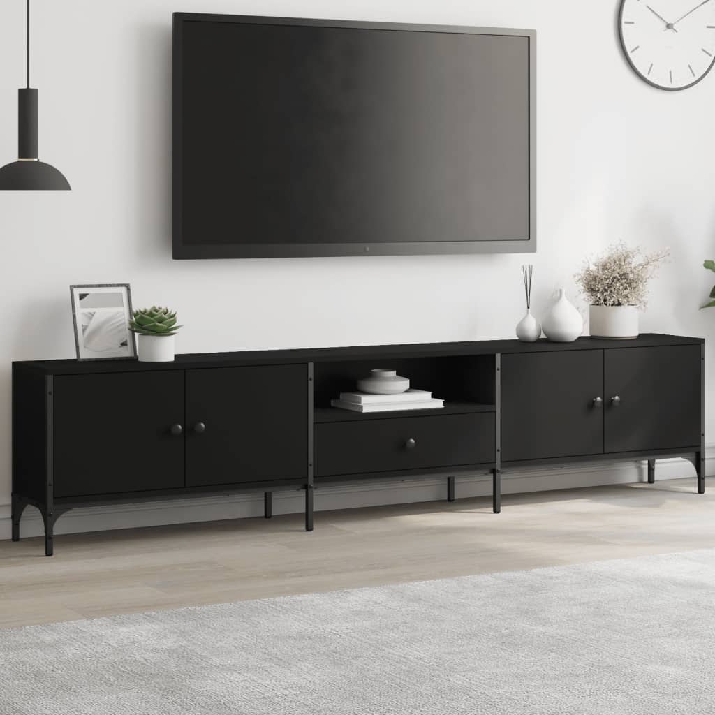 Mobile TV con Cassetto Nero 200x25x44 cm in Legno Multistrato - homemem39