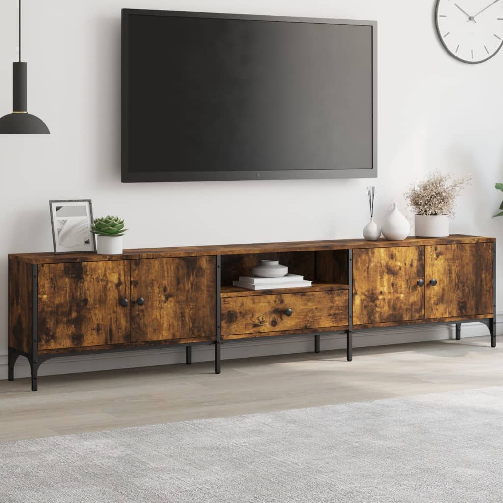 Mobile TV Cassetto Rovere Fumo 200x25x44 cm Legno Multistrato - homemem39