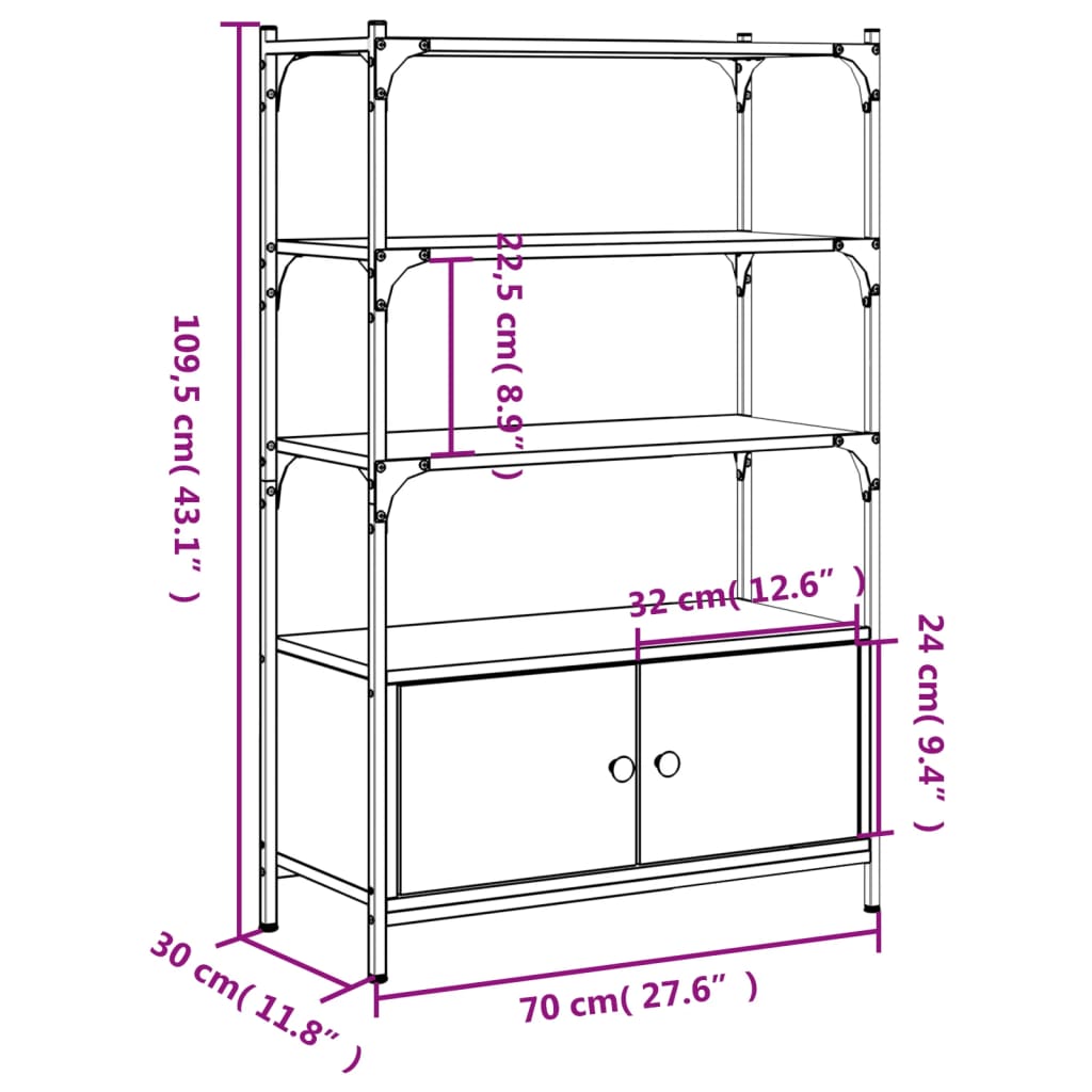 Libreria 3 Ripiani Rovere Fumo 70x30x109,5 cm Legno Multistrato | homemem39