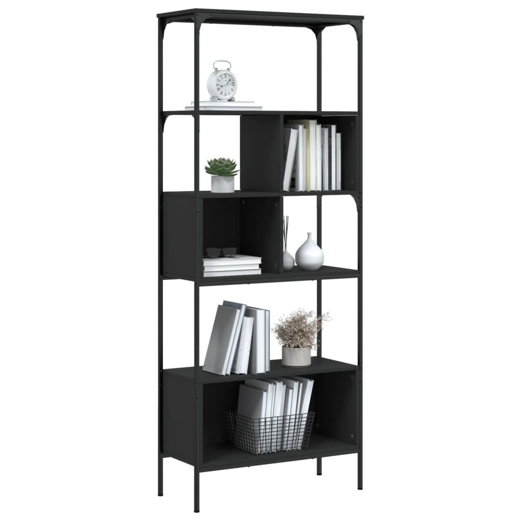 Libreria a 5 Ripiani Nera 76x33x188,5 cm in Legno Multistrato