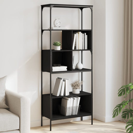 Libreria a 5 Ripiani Nera 76x33x188,5 cm in Legno Multistrato