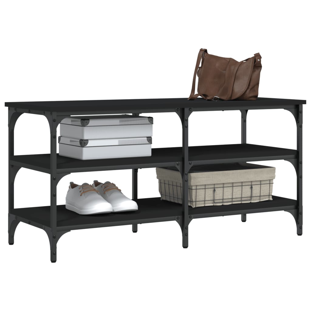 Panca Porta Scarpe Nera 100x38,5x49 cm in Legno Multistrato | homemem39