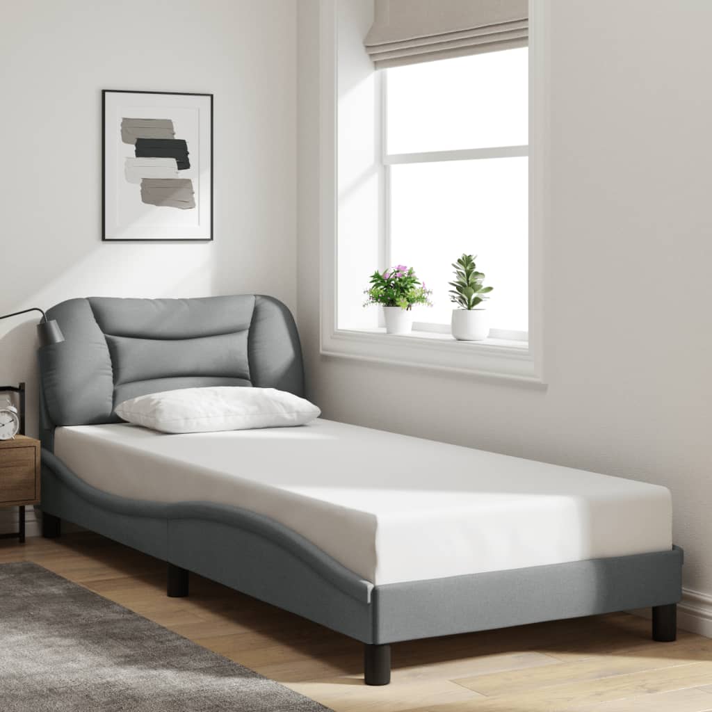 Bed frame with light gray headboard 80x200 cm in fabric