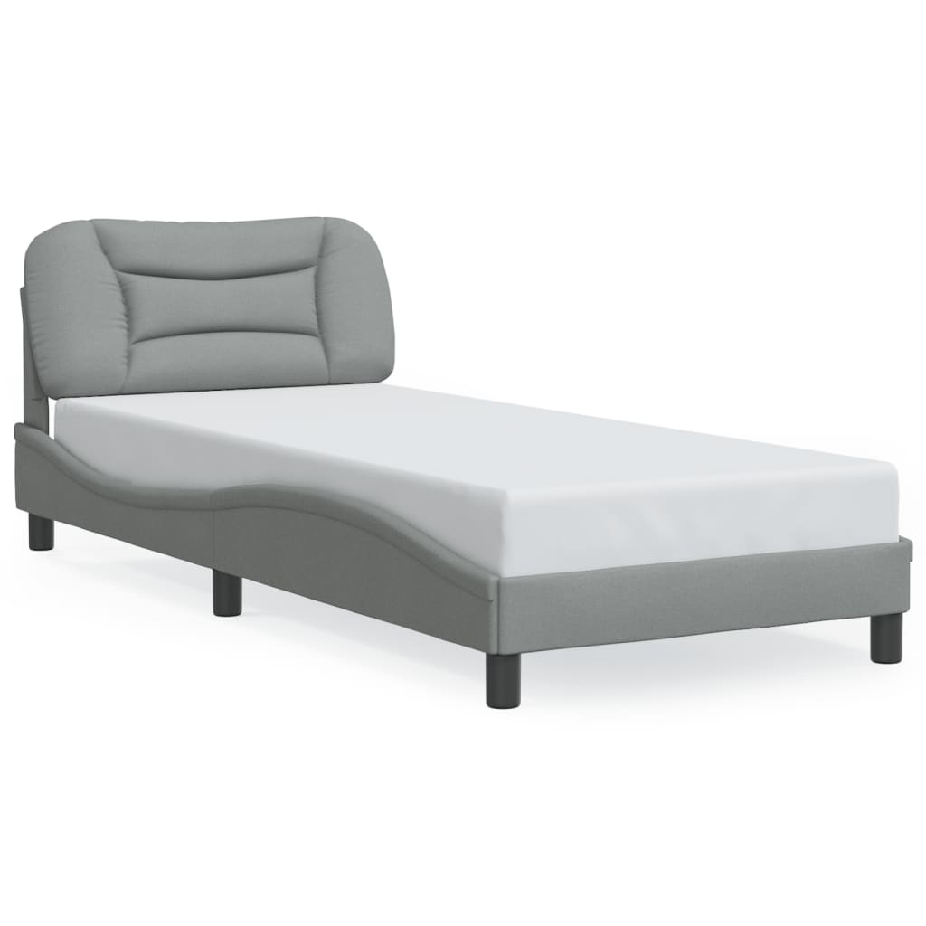 Bed frame with light gray headboard 80x200 cm in fabric