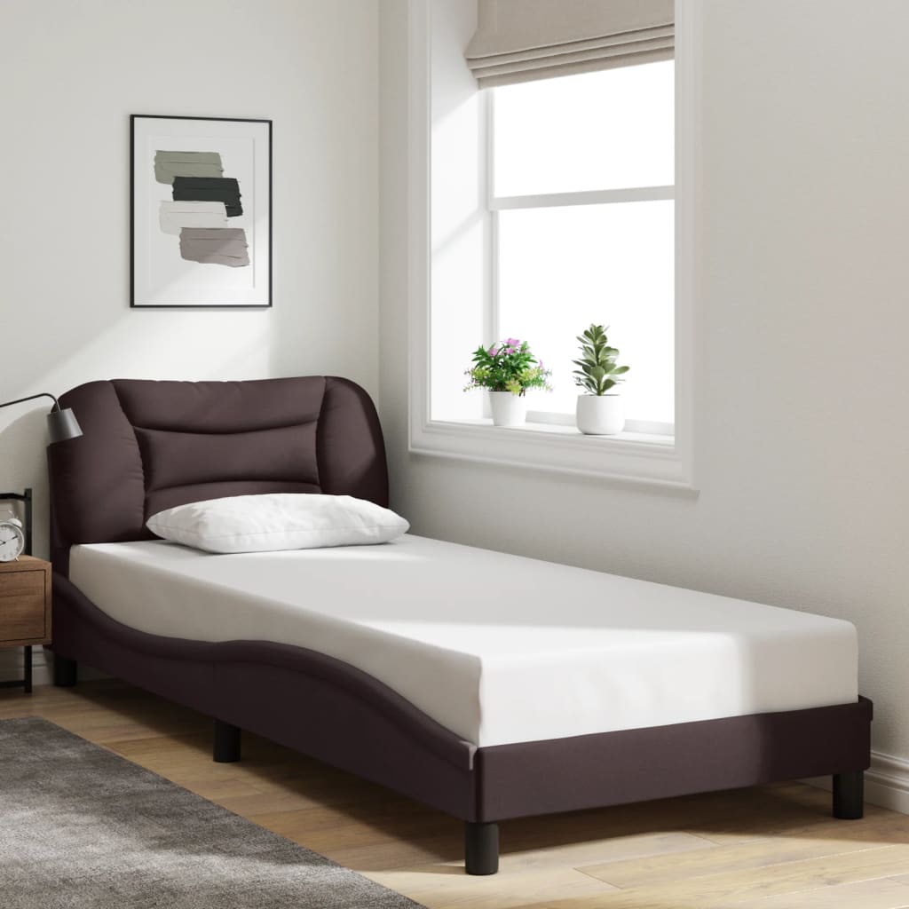 Bedframe with Dark Brown Headboard 80x200 cm in Fabric