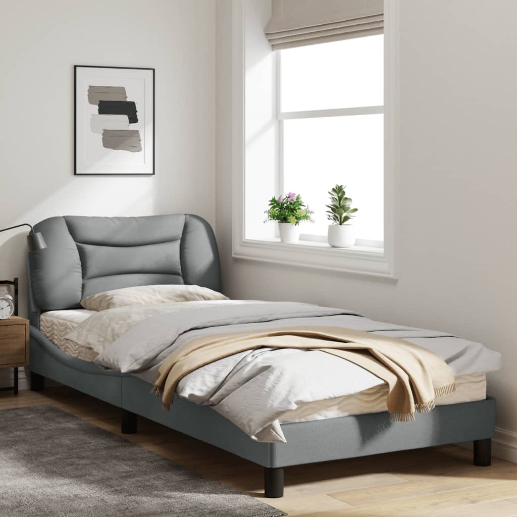 Bed frame with light gray headboard 90x190 cm in fabric