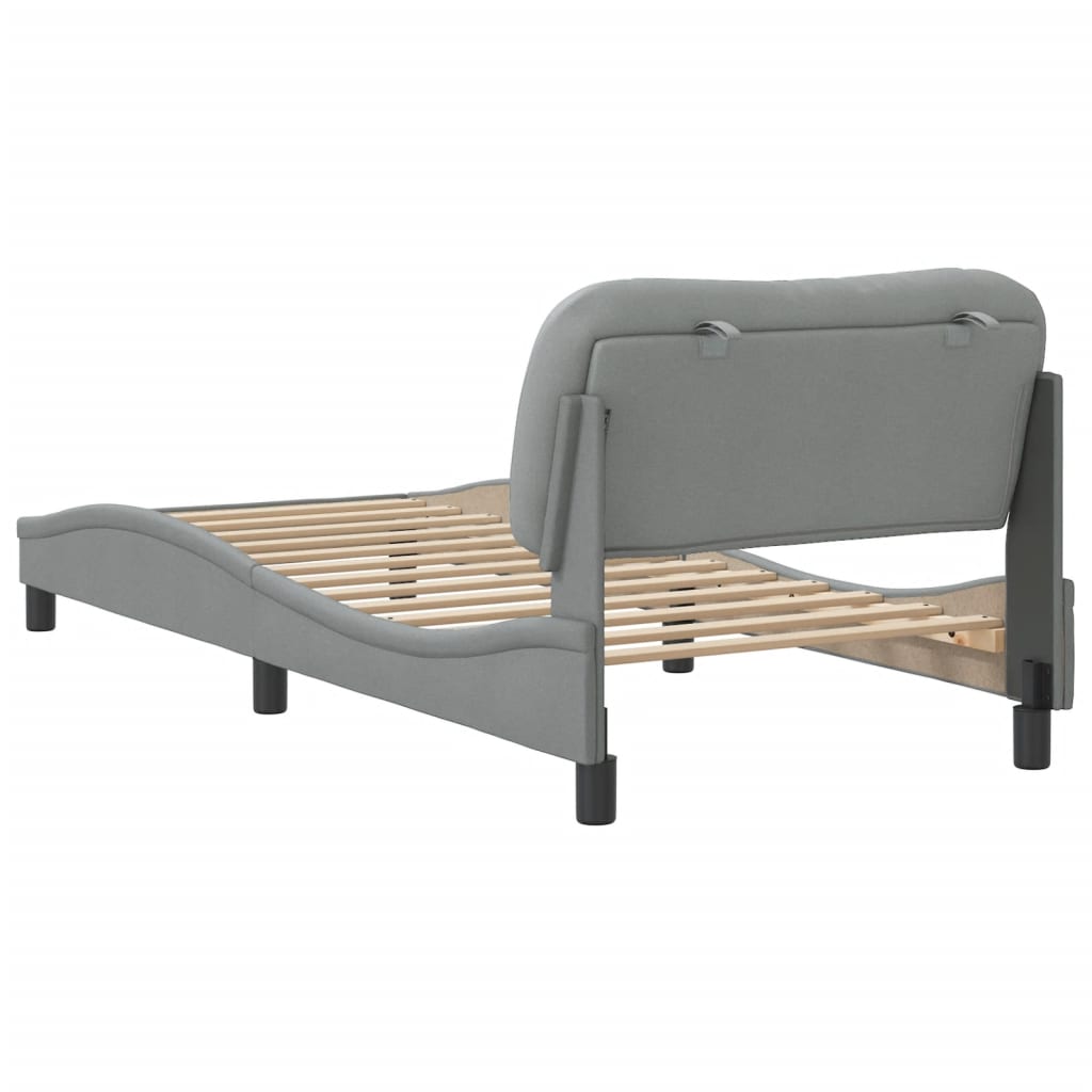 Bed frame with light gray headboard 90x190 cm in fabric