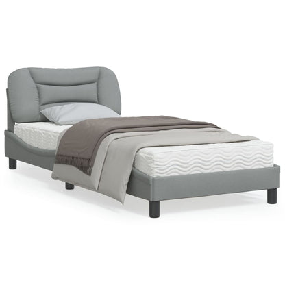 Bed frame with light gray headboard 90x190 cm in fabric