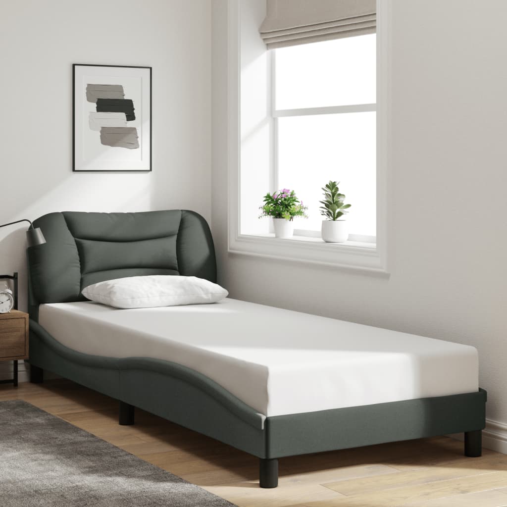 Bedframe with Dark Gray Headboard 90x190 cm in Fabric