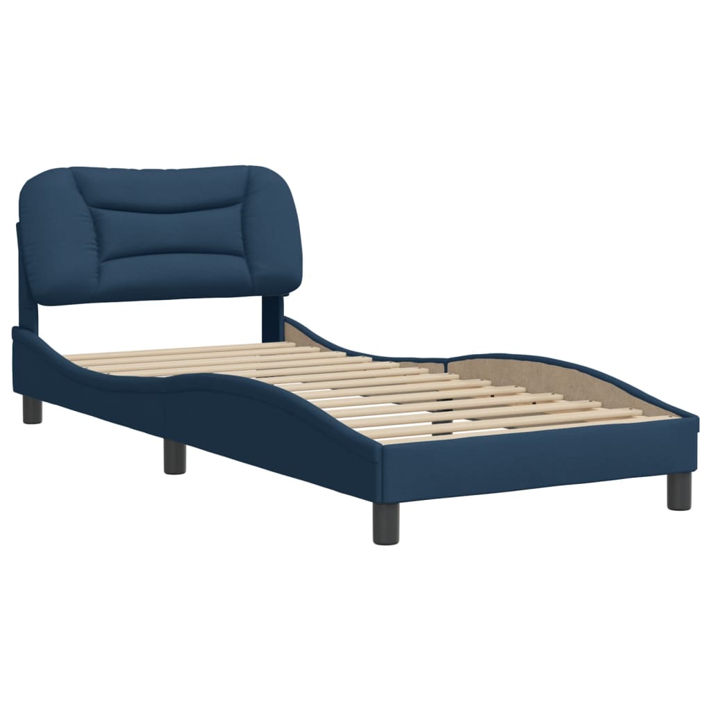 Bed frame with blue headboard 90x190 cm in fabric