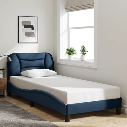 Bed frame with blue headboard 90x190 cm in fabric