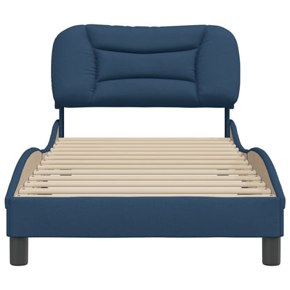 Bed frame with blue headboard 90x190 cm in fabric