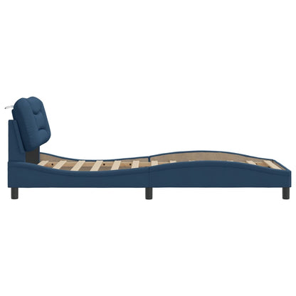 Bed frame with blue headboard 90x190 cm in fabric