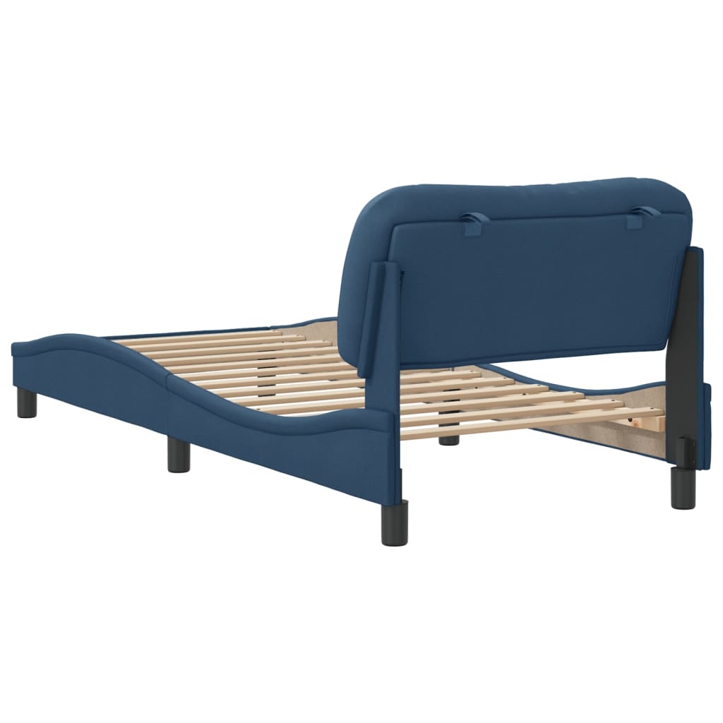 Bed frame with blue headboard 90x190 cm in fabric